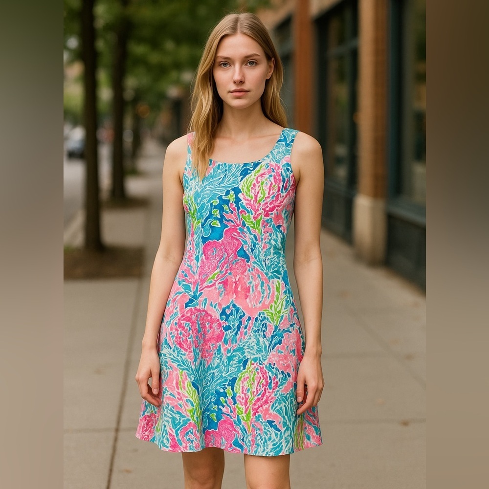 Lilly Pulitzer Blue and Pink Scoop Neck Sundress